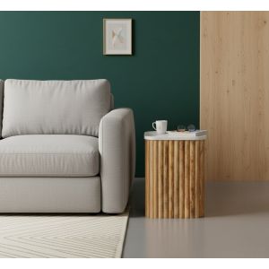Artisan furniture mesa lateral em madeira maciça mármore em carvalho