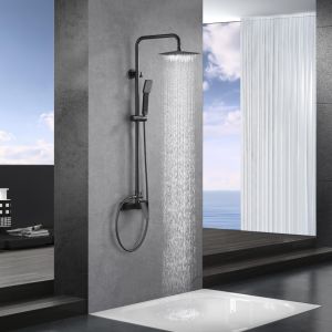 Coluna de ducha monocomando preto metal em aço e latão com acabamento pvd