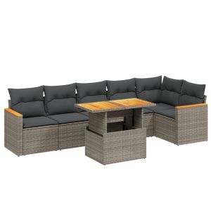 vidaXL set de sofás de jardín 7 piezas con cojines ratán pe gris