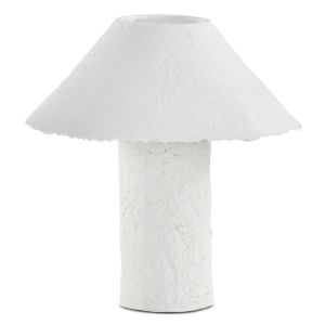 Abajur de mesa artesanal em papel machê branco com base e cúpul, 45x45x46cm