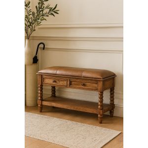 Artisan furniture banco em madeira maciça com espigão em couro