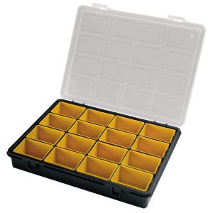 Organizador plástico 16 compartimentos removíveis 242x188x37 mm.