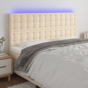 Cabeceira cama c/ LED tecido 180x5x118/128 cm crème ptob1838