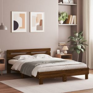 Cama cabeceira/luzes LED 150x200 cm carvalho castanho