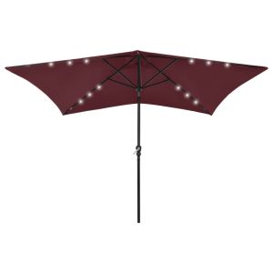Guarda-sol de jardim com luzes LED e poste de aço 2x3 m bordô ergft5387