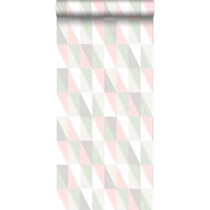 Papel de parede triângulos geométricos gráficos verde,cor-de-rosaecinzento