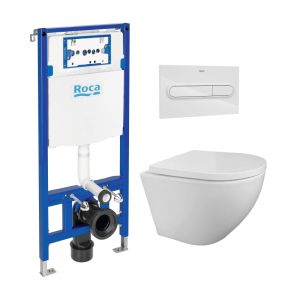 Pack cisterna roca duplo e botão pl1 branco brilho com sanita round da kp