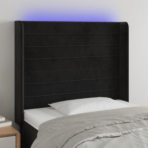 Cabeceira de cama c/ luzes LED veludo 83x16x118/128 cm preto ptob9660
