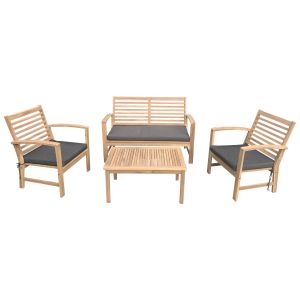 Conjunto de mobiliário de jardim acacia goa 4 lugares - almofadas cinzentas