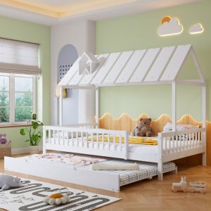 Cama casinha 120x200cm com rodízio e grade madeira branco