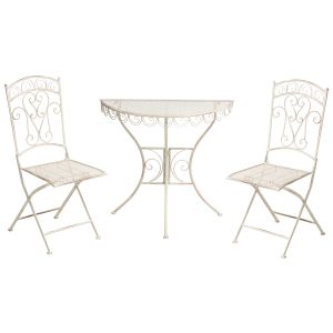 Conjunto bistro dobrável juina metal creme claro