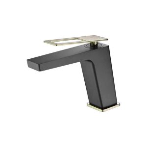 Torneira para lavabo preto e ouro em latão e zama com cartucho cerâmico 26m