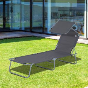 Espreguiçadeira dobrável com pala solar cinzento 187cm
