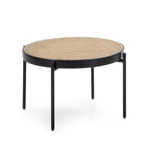 Mesa de centro 66x66x40 em rattan, metal preto