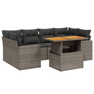 vidaXL set de sofás de jardín 7 piezas con cojines ratán pe gris