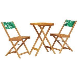 vidaXL juego de bistro de 3 piezas tela madera maciza estampado hojas