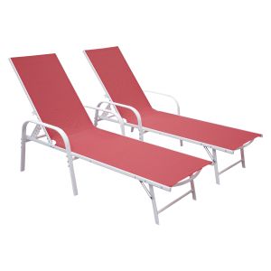 Conjunto de 2 espreguiçadeiras sardinia textilene rosa - estrutura branca