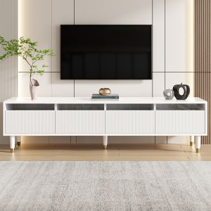 Móvel para tv, efeito madeira, mdf + acrílico, branco