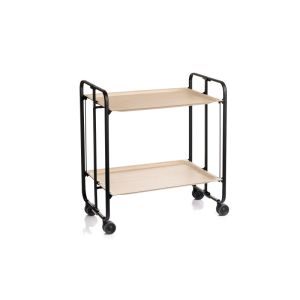 Carrinho de serviço dobrável bauhaus, armação de metal preto, 2 bandejas