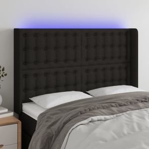 Cabeceira de cama c/ luzes LED tecido 147x16x118/128 cm preto ptob6899