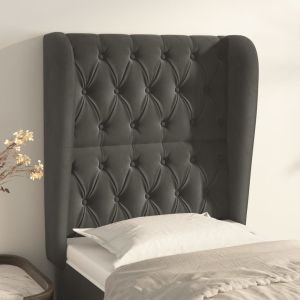 Cabeceira cama c/ abas veludo 83x23x118/128 cm cinzento-escuro ptob6538