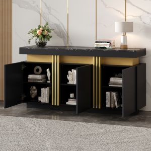 Aparador moderno preto e dourado 70x140x38cm