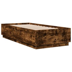 vidaXL estructura cama con luces LED madera roble ahumado 100x200 cm