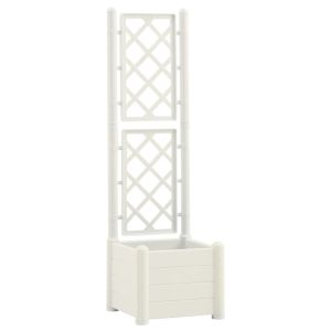 Jardinera con enrejado PP blanco 43x43x142 cm