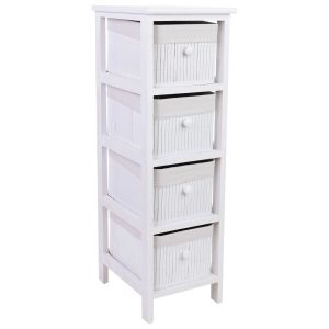 Chiffonier de madeira branco 4 gavetas bambu 26x32x81 cm