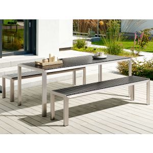 Conjunto de refeição de jardim com bancos 6 lugares nardo preto/prateado