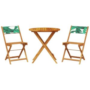 vidaXL juego de bistro de 3 piezas tela madera maciza estampado hojas