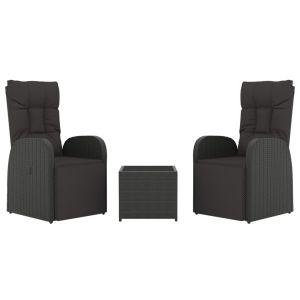 vidaXL juego salón jardín 3 pzas ratán sintético y acero negro