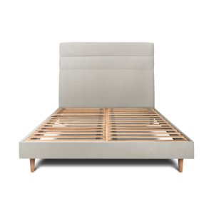 Cama de 135x190 cm com cabeceira de linha - tecido de veludo - taupe