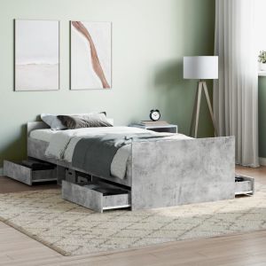 Cama c/ painéis de cabeceira e pés cinza cimento
