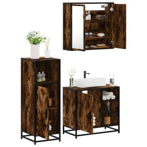 3 pcs conjunto de móveis wc madeira processada carvalho fumado ptr8064