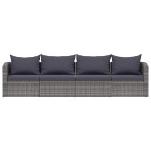 4 pcs conjunto sofás de jardim c/ almofadões vime pe cinzento