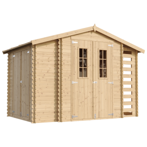 Caseta de jardín de madera Timbela m389c, 3,53 + 0,97 + 0,97 m², con leñera