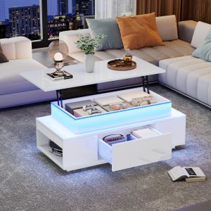 Mesa de centro elevatória com LED branco 40x96x45cm