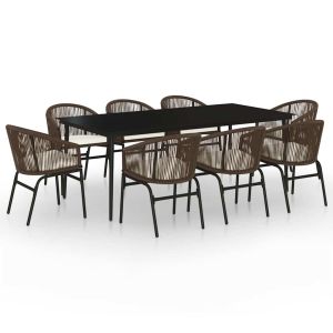 vidaXL juego de comedor de jardín 9 piezas marrón