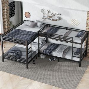 Beliche de ferro com escada de 3 degraus e ripas 90x200cm 140x200cm preta