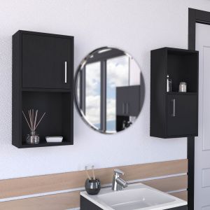 Conjunto de móveis auxiliares de casa de banho com 4 prateleiras e 2 portas