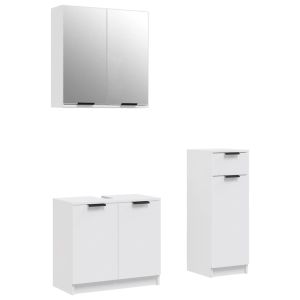 3 pcs conjunto móveis casa de banho madeira processada branco