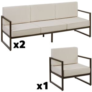 Conjunto de jardín para 7 pessoas com acolchoado xxl, castanho/bege