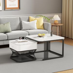 Mesa de centro conjunto 2 peças mdf e metal branco preto 45x70x70cm