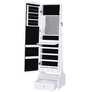 Espelho de joalheiro 45x36x150 cm mdf, mirror, linen color blanco Homcom