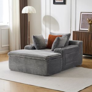 Sofá chaise longue dobrável em bombazina cinzento com almofadas
