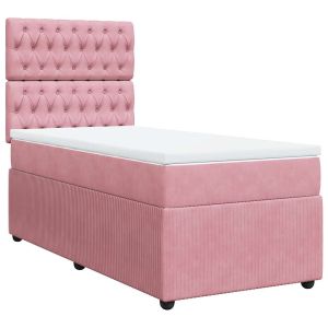 vidaXL cama box spring con colchón terciopelo rosa 90x200 cm