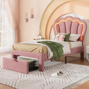 Cama infantil 90x190cm com arrumacao LED rosa