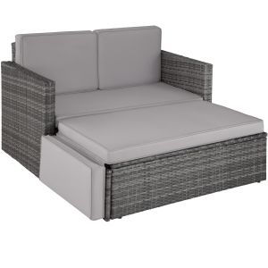 Sofá de rattan sintético, 2 pessoas, resistente às intempéries, cinzento