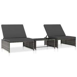 vidaXL sillas de jardín reclinables con mesa 2 uds ratán pe gris
